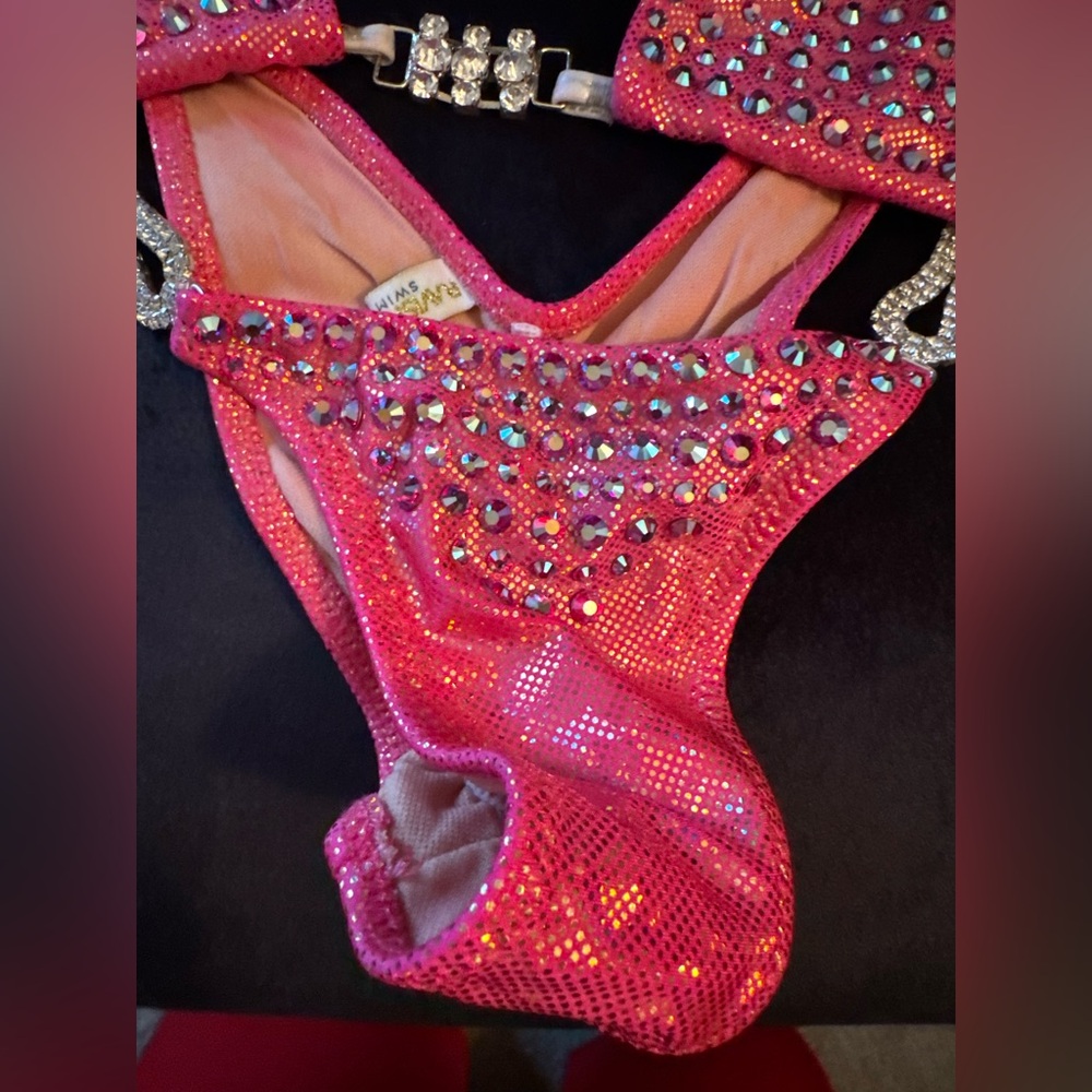 Competition Bikini. Ravish Sands Coral/Pink Rhinestone Bikini Set - Picture 3 of 15